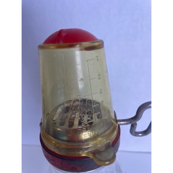 Vintage Glass Nut / Spice Red Grinder Turnkey with Plastic Measuring Cup Lid - Picture 10 of 10